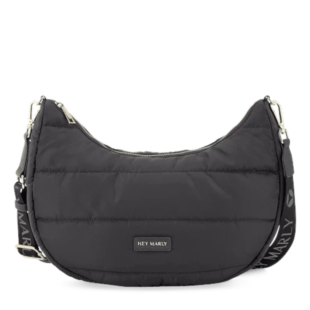 Lieblingstasche Lifetime Buddy M black quilted crescent shoulder bag with branded strap and silver hardware