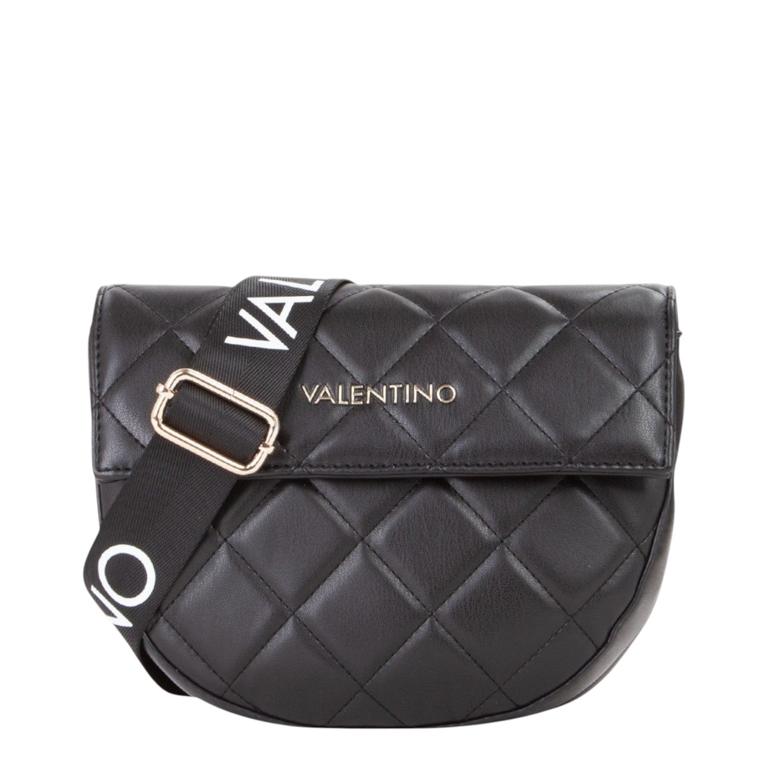 Lieblingstasche black quilted leather flap bag with adjustable logo strap and gold hardware.