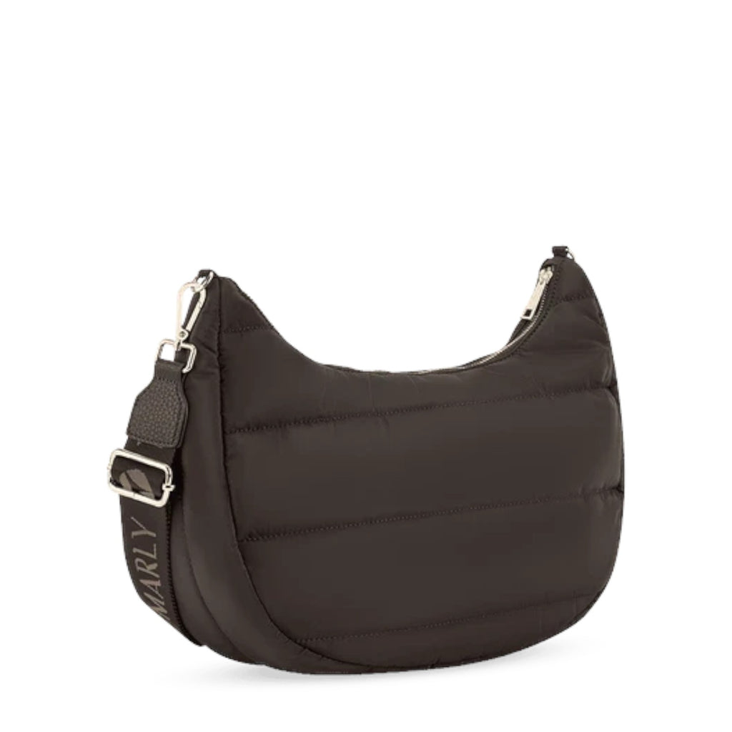 Lieblingstasche Lifetime Buddy M black quilted hobo bag with adjustable branded shoulder strap and silver hardware