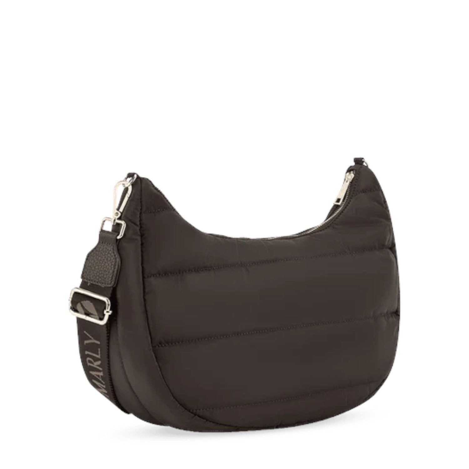 Lieblingstasche Lifetime Buddy M black quilted hobo bag with adjustable branded shoulder strap and silver hardware