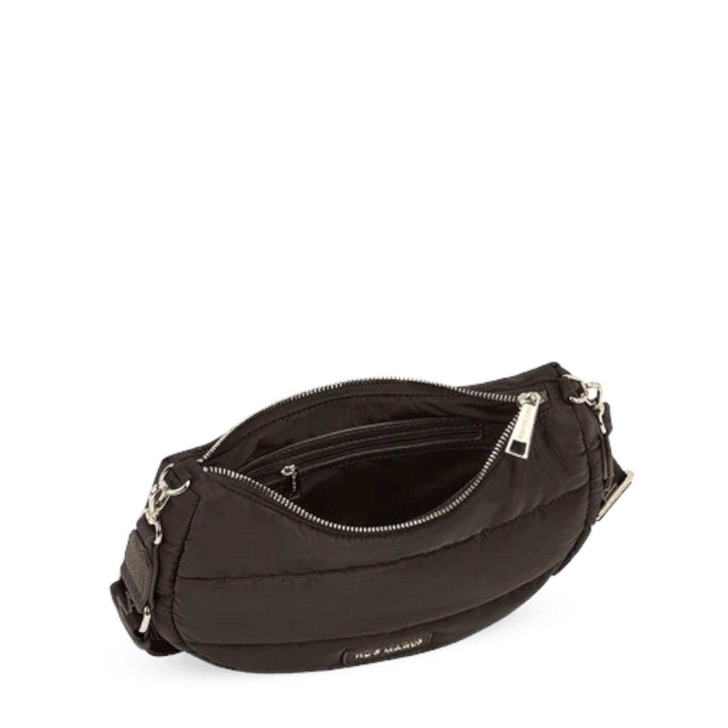 Lieblingstasche Lifetime Buddy S black quilted nylon crossbody bag with silver zipper and open interior compartment