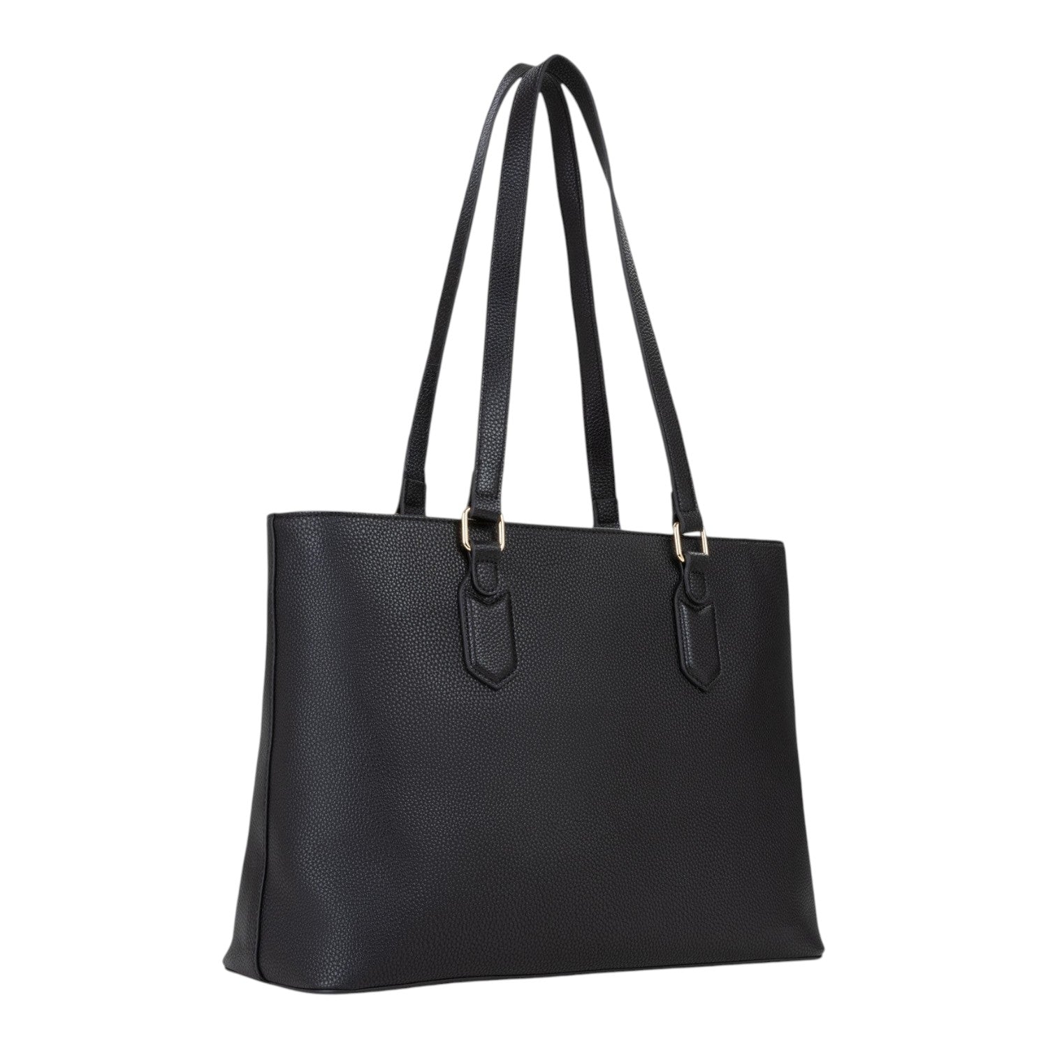 Lieblingstasche black pebbled faux leather tote bag with gold hardware and double straps.