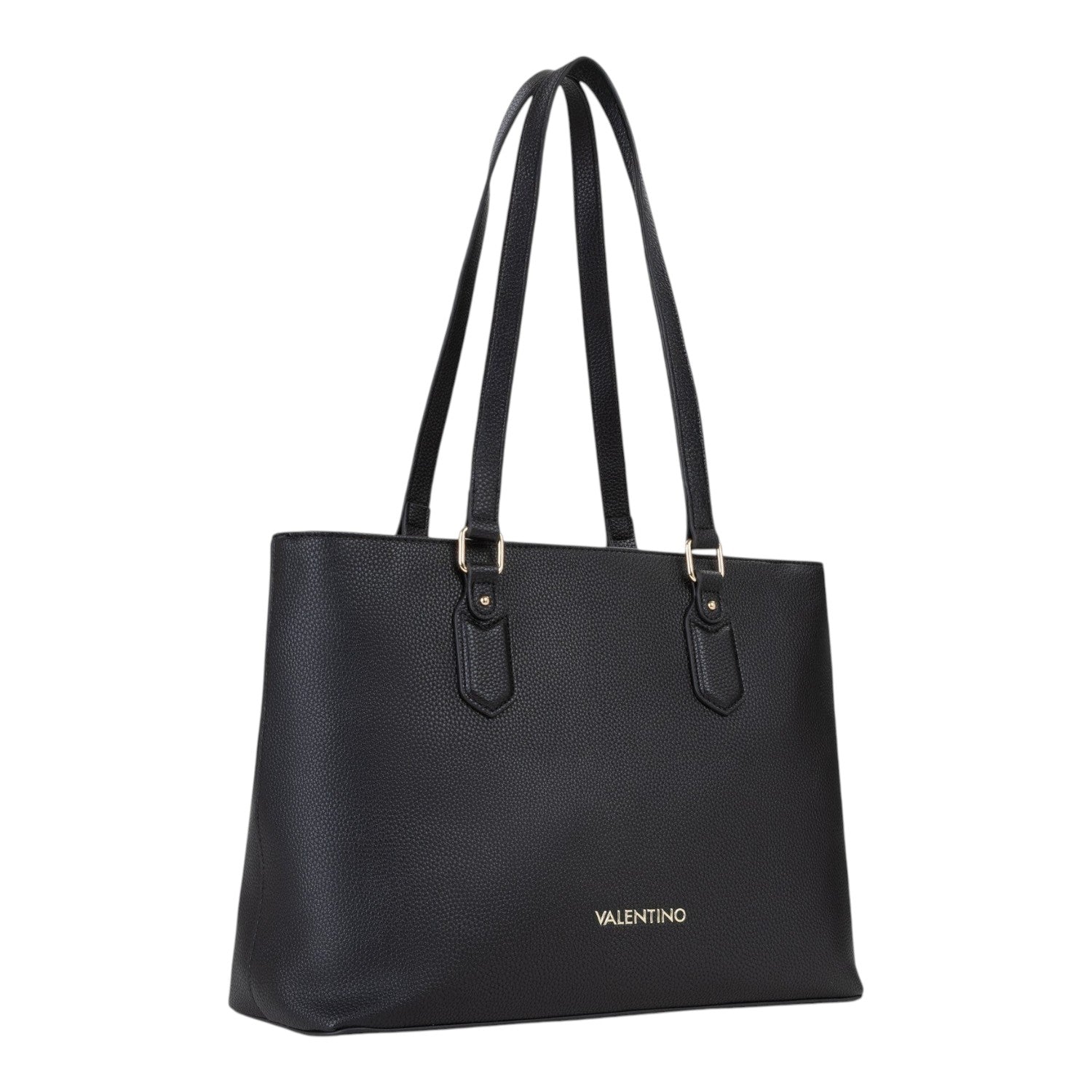 Lieblingstasche black pebbled faux leather tote bag with gold hardware and double straps.