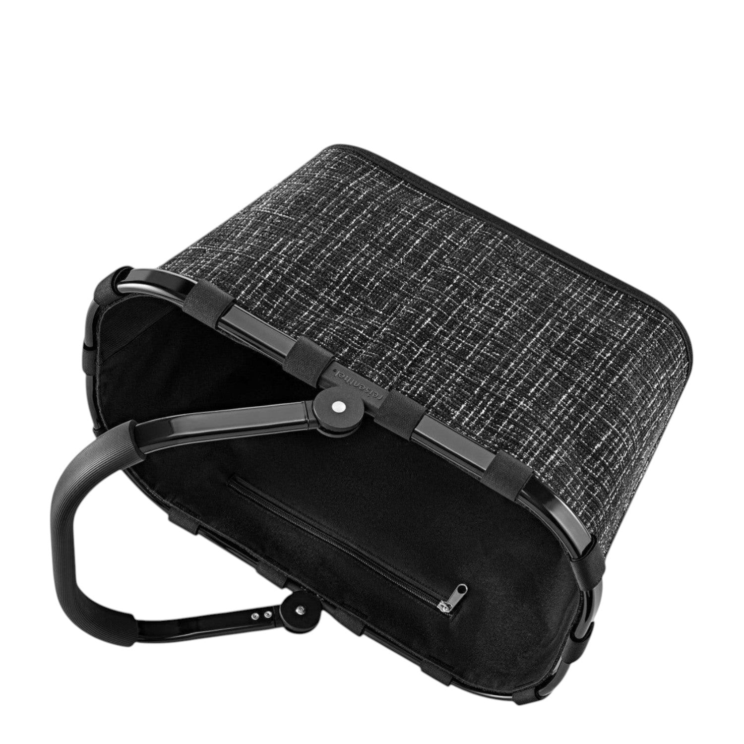 Lieblingstasche black and white textured carrybag with black handles and zipper pocket.