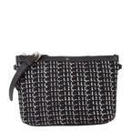 Lieblingstasche black and white tweed shopping bag with leather strap and gold hardware.