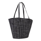 Lieblingstasche black and white tweed tote bag with black leather straps and trim.