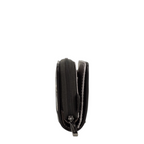 Lieblingstasche black wallet with a secure zip-around closure and metallic zipper pull, side profile view