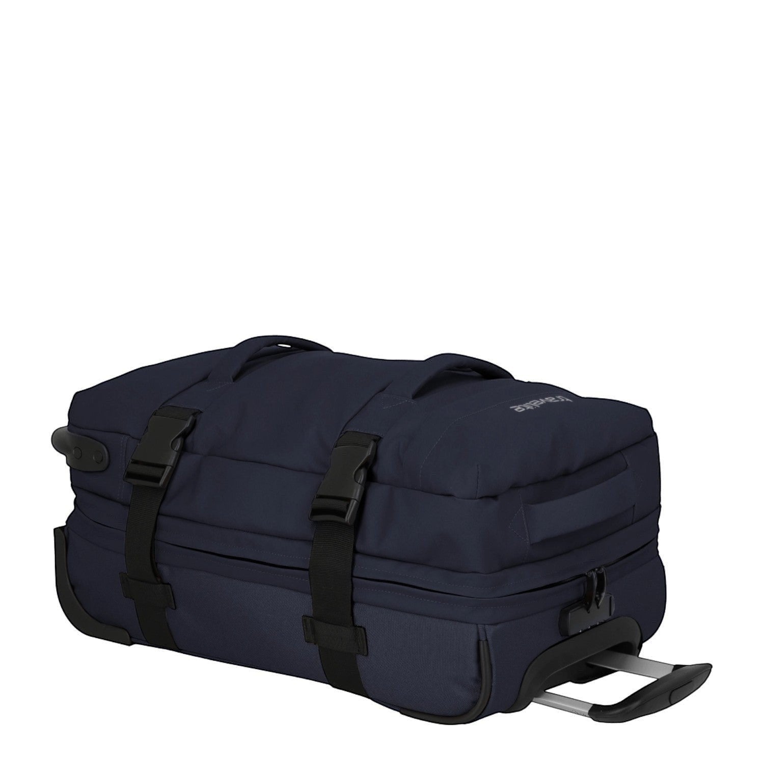 Lieblingstasche BOLONIA navy blue rolling travel bag with black straps and silver handle.
