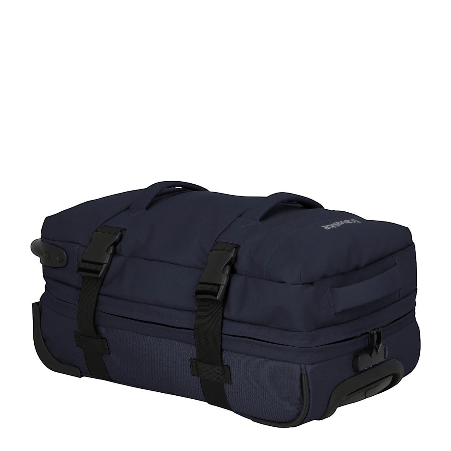 Lieblingstasche BOLONIA navy blue rolling travel bag with black straps and wheels, size S.