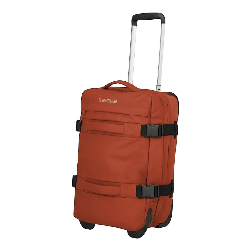 Lieblingstasche BOLONIA S orange travel bag with wheels and telescopic handle, durable fabric with compression straps.