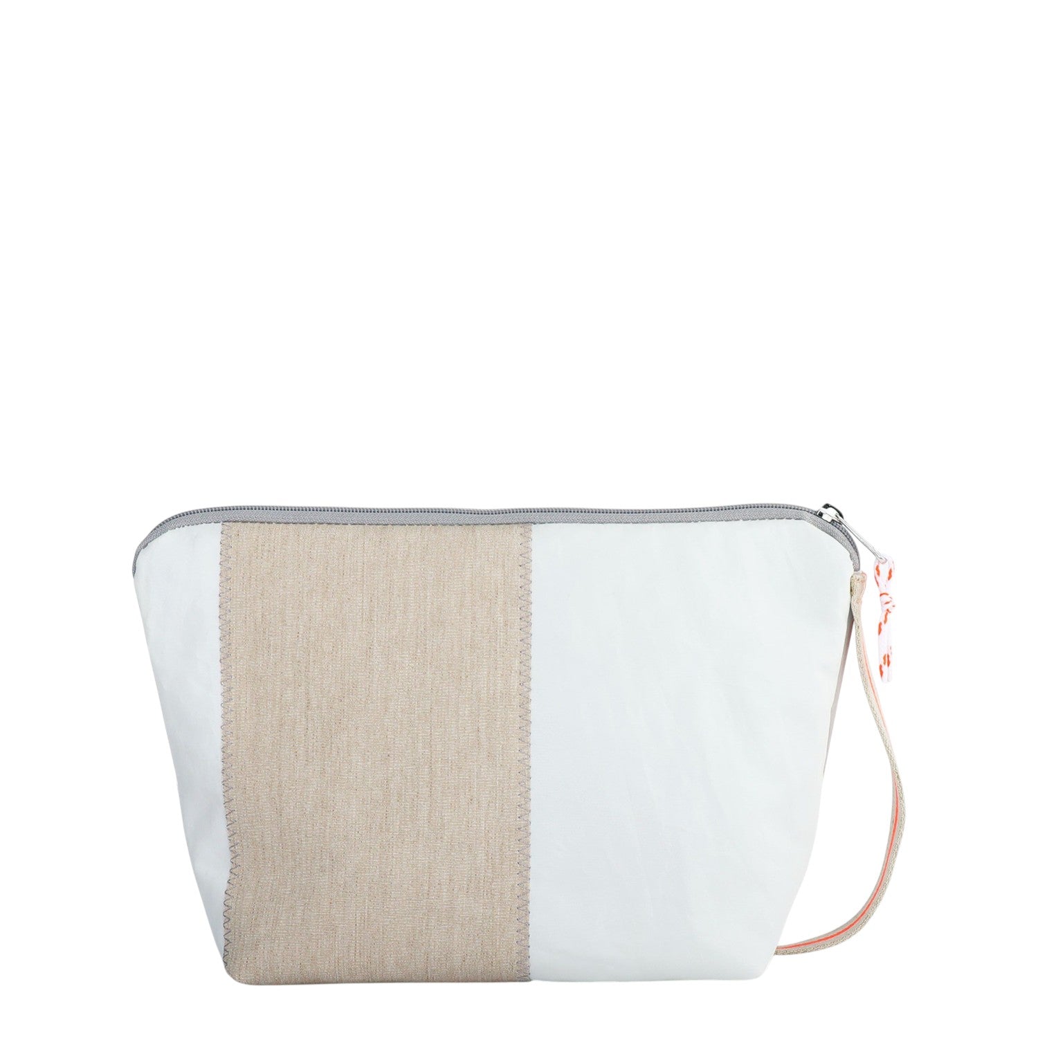 Lieblingstasche Brise white and beige canvas cosmetic bag with grey zipper and wrist strap