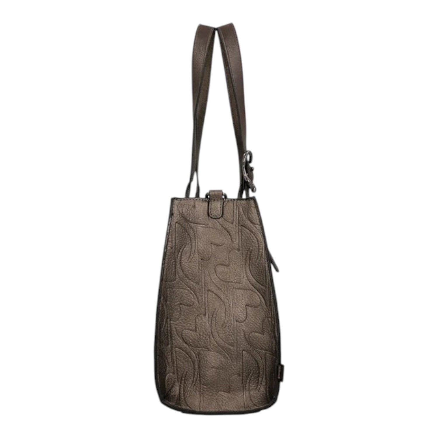 Lieblingstasche shoulder bag in metallic bronze with an embossed heart pattern and side view profile