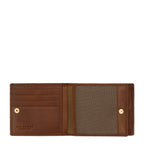 Lieblingstasche brown leather bi-fold wallet with multiple card slots and a clear ID window.