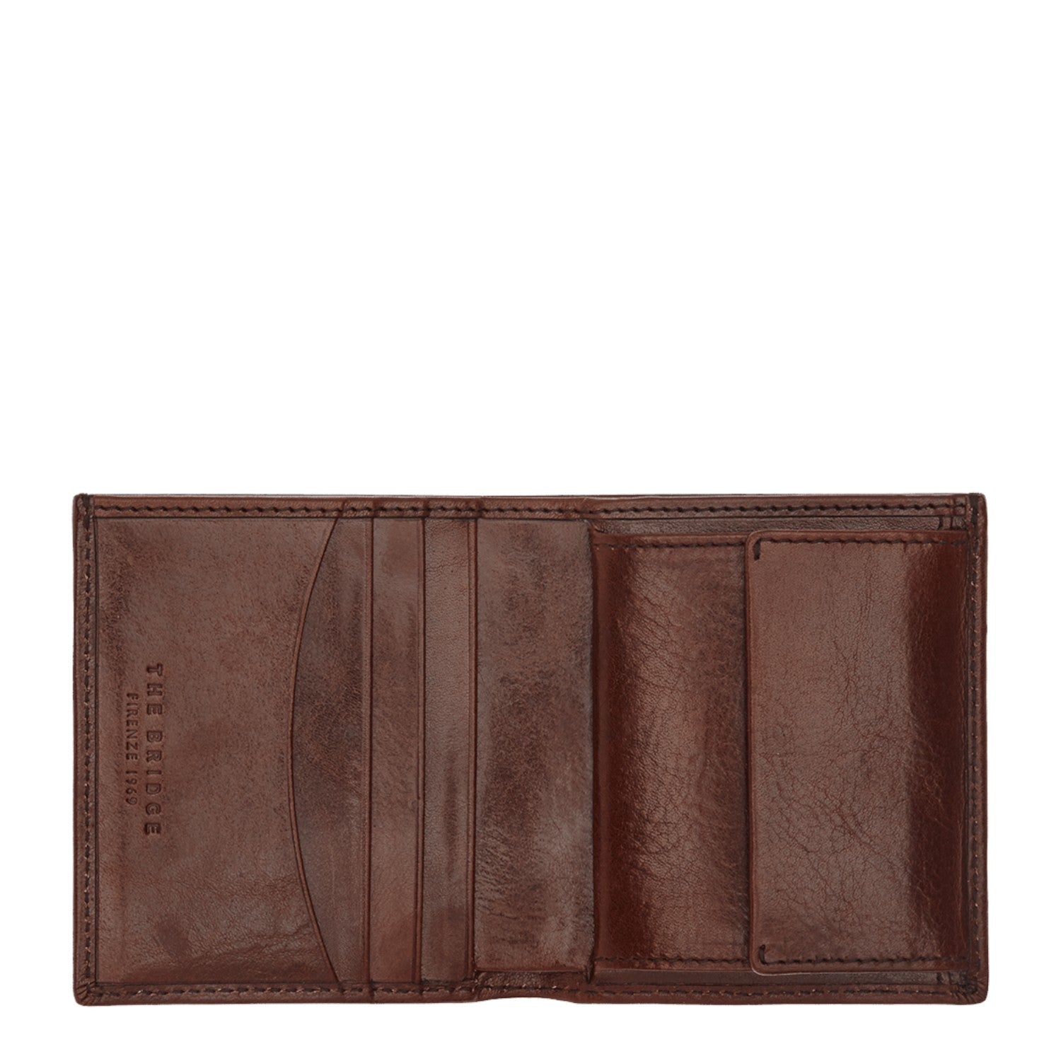 Lieblingstasche brown leather vertical bi-fold wallet with multiple card slots and a bill compartment.