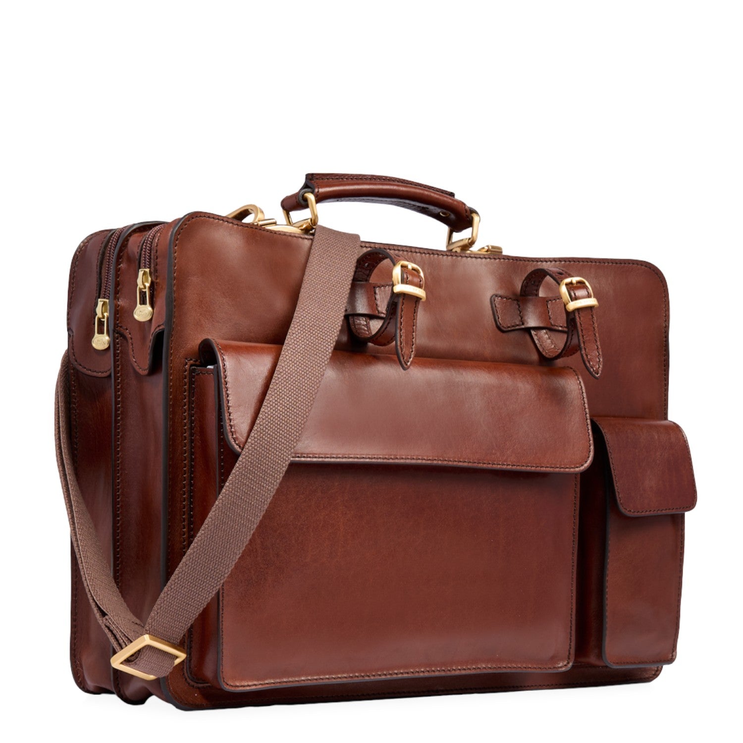 Lieblingstasche brown leather briefcase, 42 cm, with multiple pockets and a detachable shoulder strap.