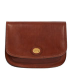 Lieblingstasche brown leather crossbody bag with multiple compartments and gold logo detail.