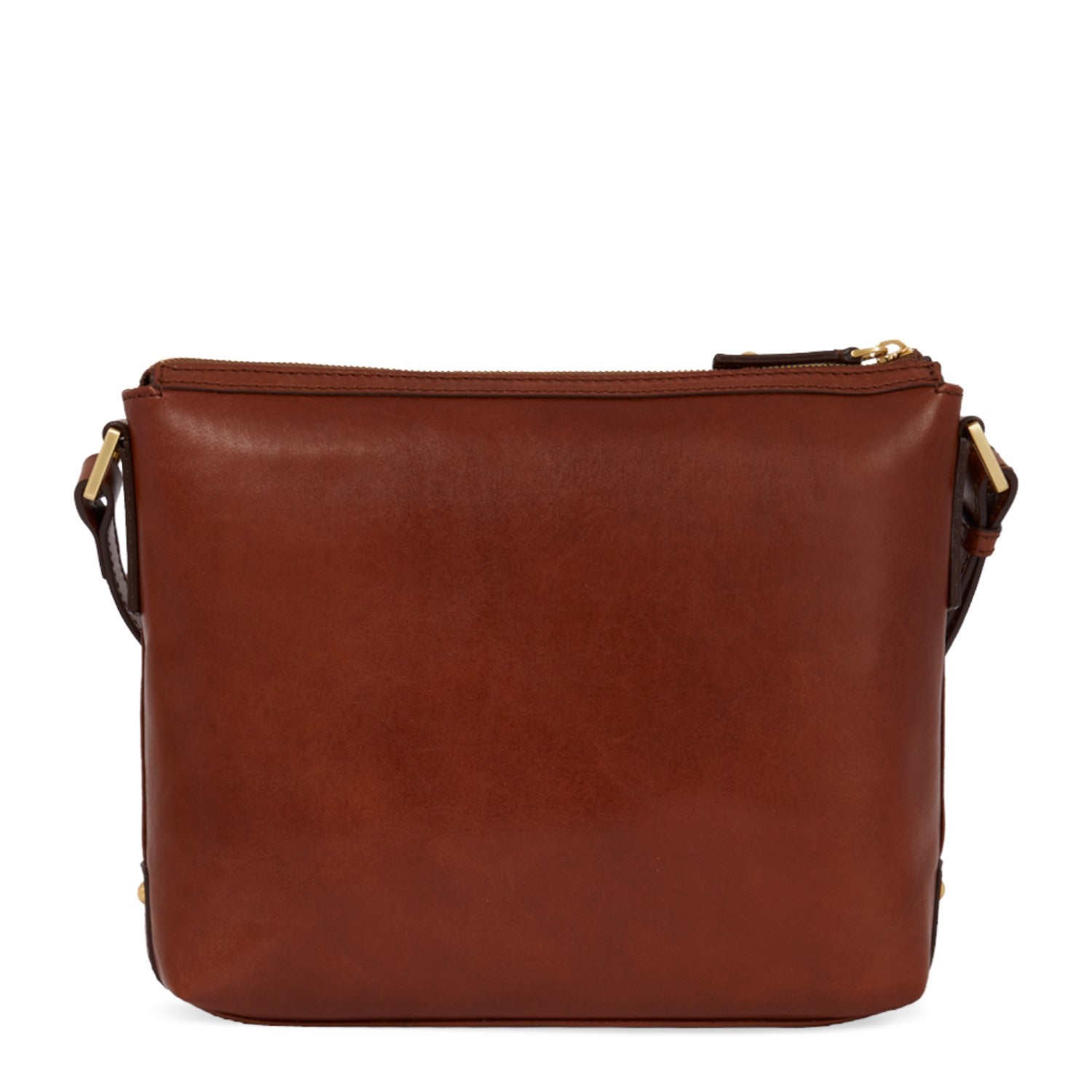 Lieblingstasche brown leather crossbody bag with zip closure and gold hardware.