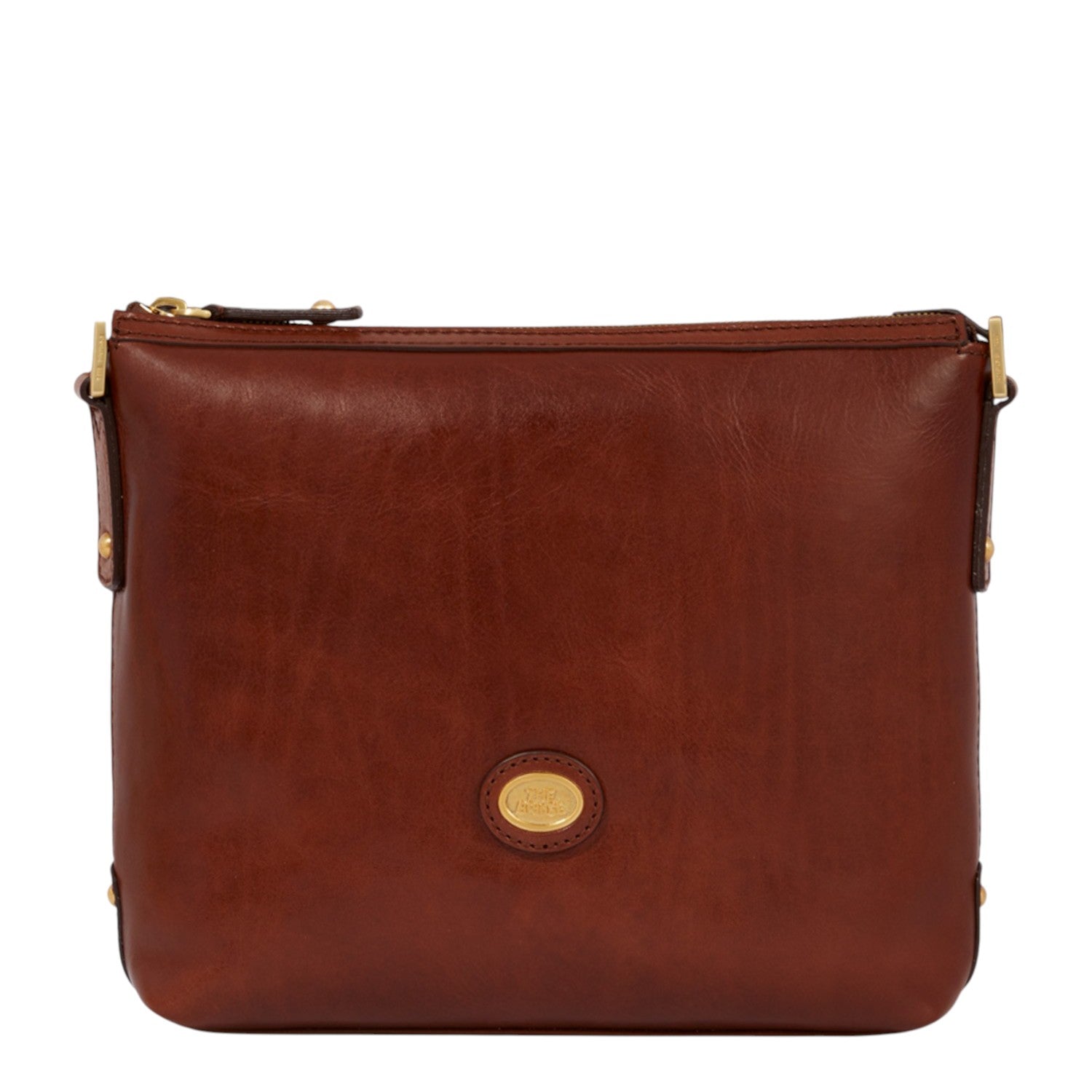 Lieblingstasche brown leather crossbody bag with zip closure and gold hardware detail.