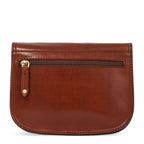 Lieblingstasche brown leather crossbody bag with multiple compartments and a zip pocket on the back.