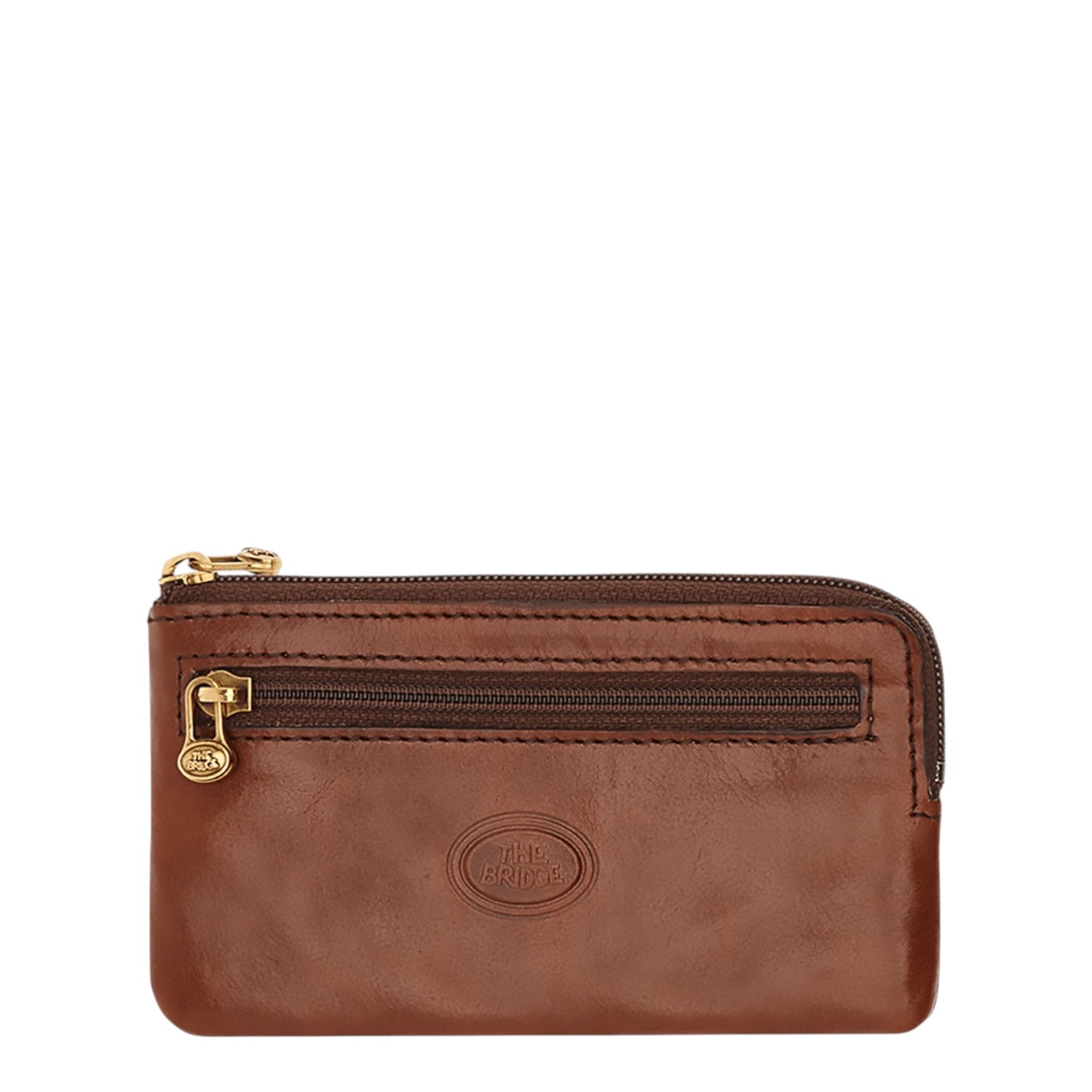 Lieblingstasche brown leather key pouch with gold zipper and embossed logo.