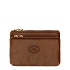 Lieblingstasche brown leather key pouch with two zip compartments and gold hardware, embossed logo.