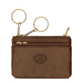 Lieblingstasche brown leather key pouch with two zippered compartments and two gold key rings attached by a chain.