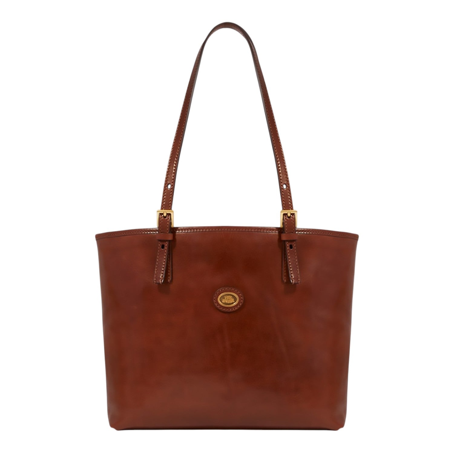Lieblingstasche brown leather shopper bag with zip closure and gold-tone hardware.