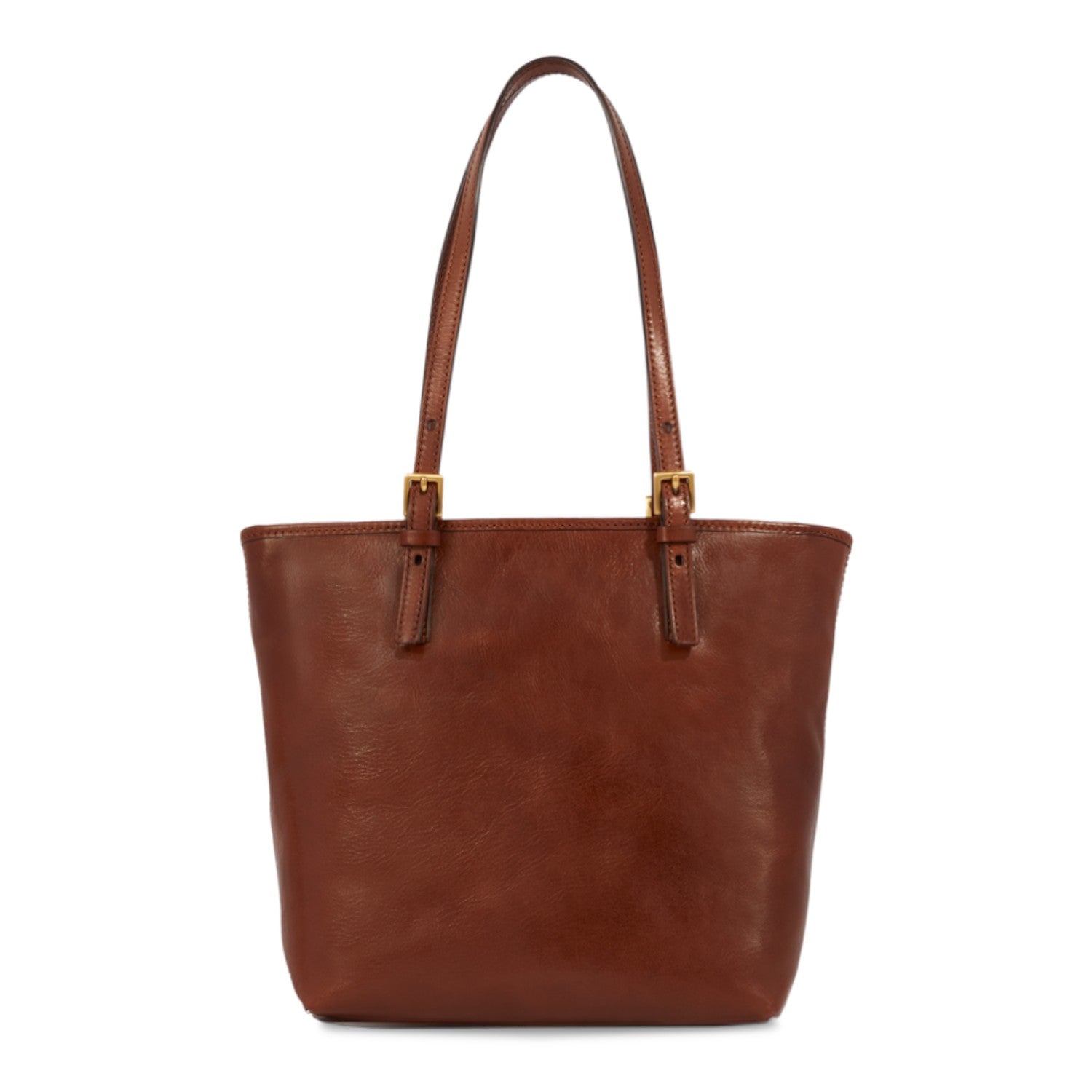 Lieblingstasche brown leather shopping bag, 26 cm, with double handles and gold buckle details.