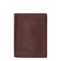 Lieblingstasche vertical tri-fold wallet in rich brown leather with embossed logo detail.
