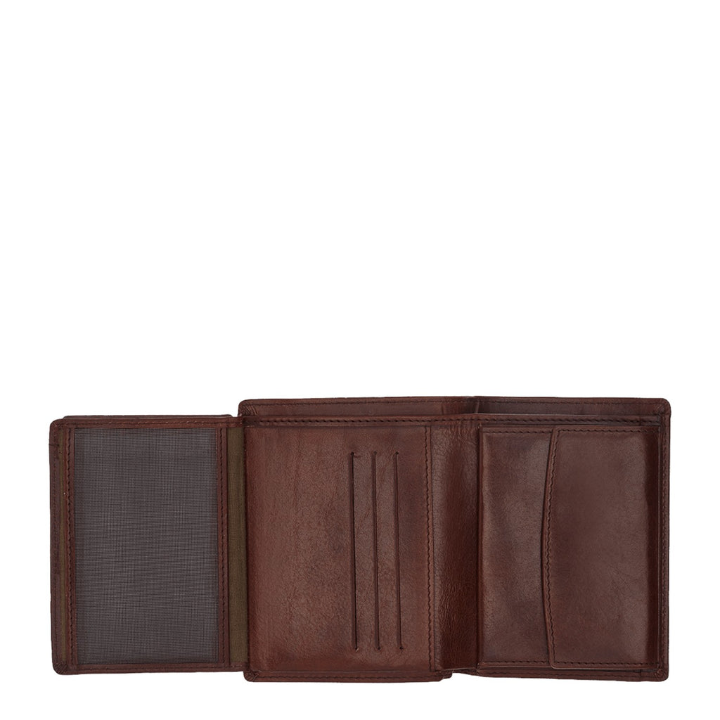 Lieblingstasche brown leather vertical tri-fold wallet with card slots and ID window