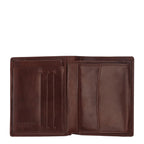 Lieblingstasche brown leather vertical tri-fold wallet with card slots and bill compartment.