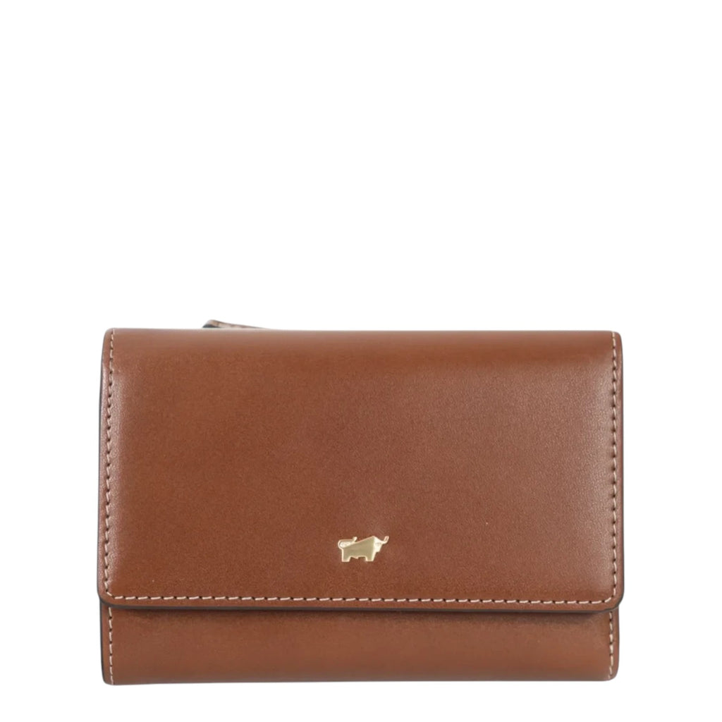 Lieblingstasche Alice Geldbörse M 15CS in brown leather with a gold bull logo emblem on the front flap