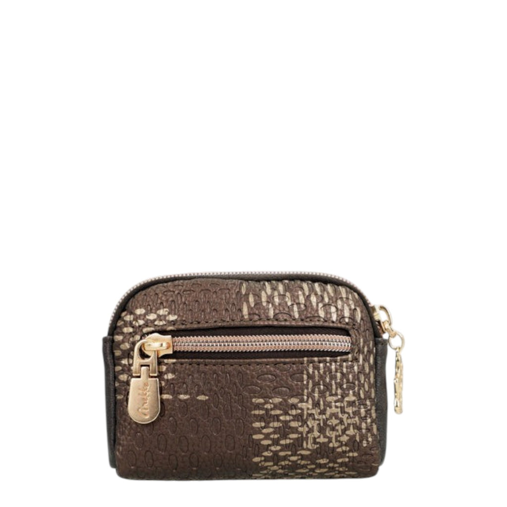 Lieblingstasche brown patterned small purse with gold zipper hardware and textured finish