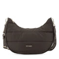 Lieblingstasche Lifetime Buddy M dark brown quilted nylon hobo bag with branded shoulder strap and silver hardware