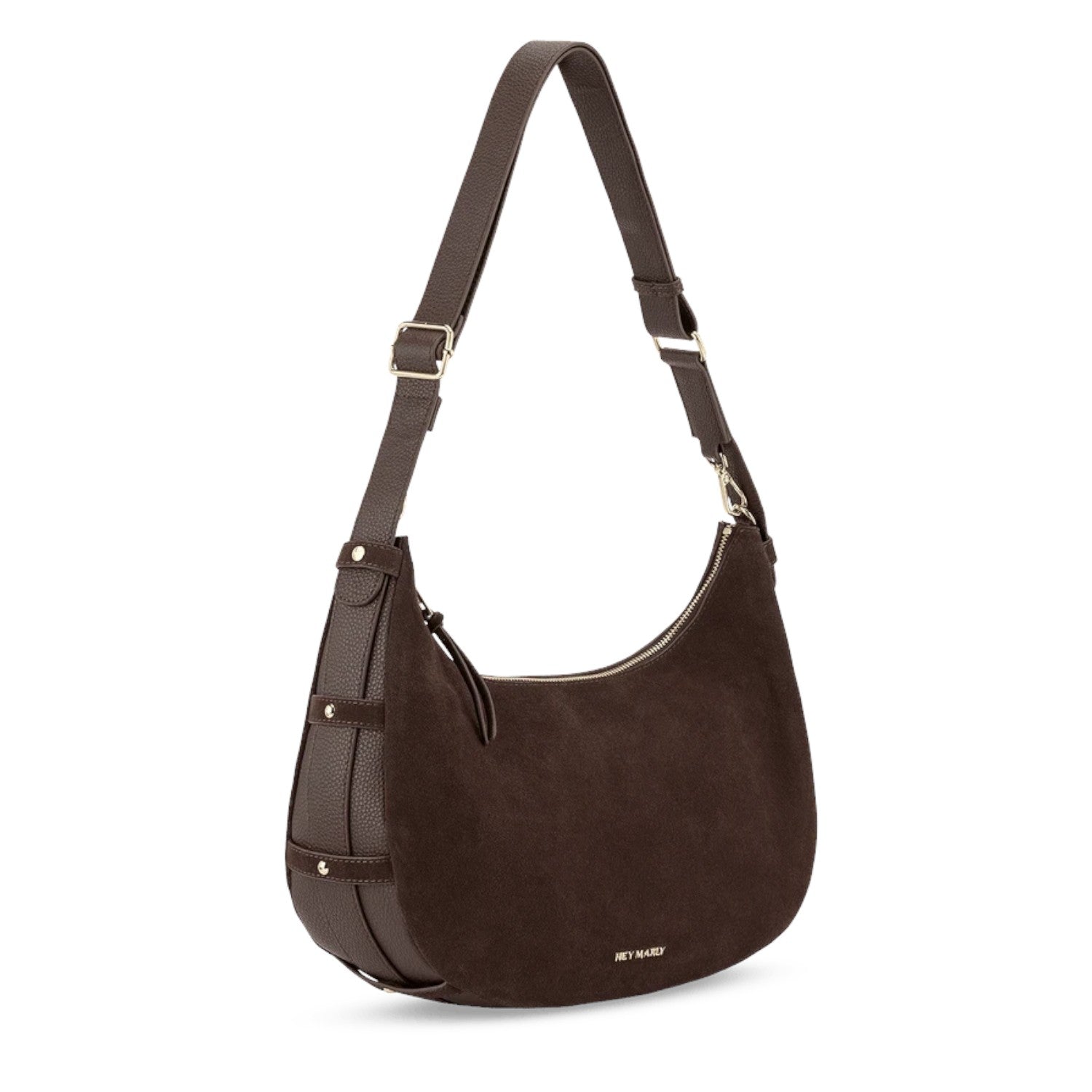 Lieblingstasche Lifetime Sister Suede M dark brown hobo bag with adjustable strap and textured leather side panels