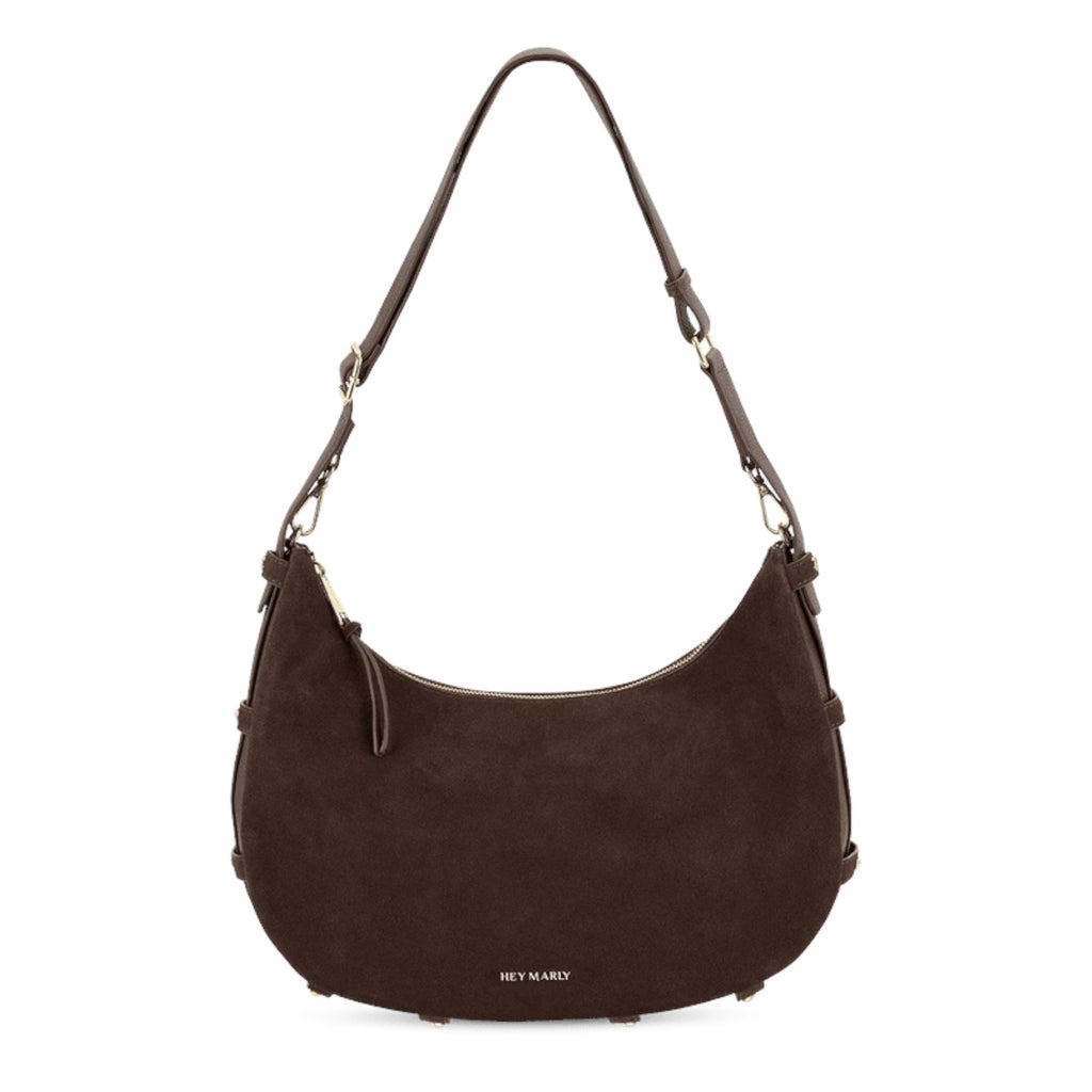 Lieblingstasche Lifetime Sister dark brown suede leather hobo bag with adjustable shoulder strap