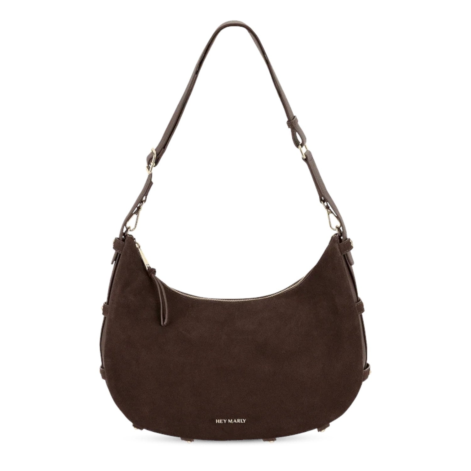Lieblingstasche Lifetime Sister dark brown suede leather hobo bag with adjustable shoulder strap