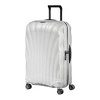 Lieblingstasche C-Lite Spinner 69/25 suitcase in white with a ribbed hard shell, telescopic handle, and four wheels.