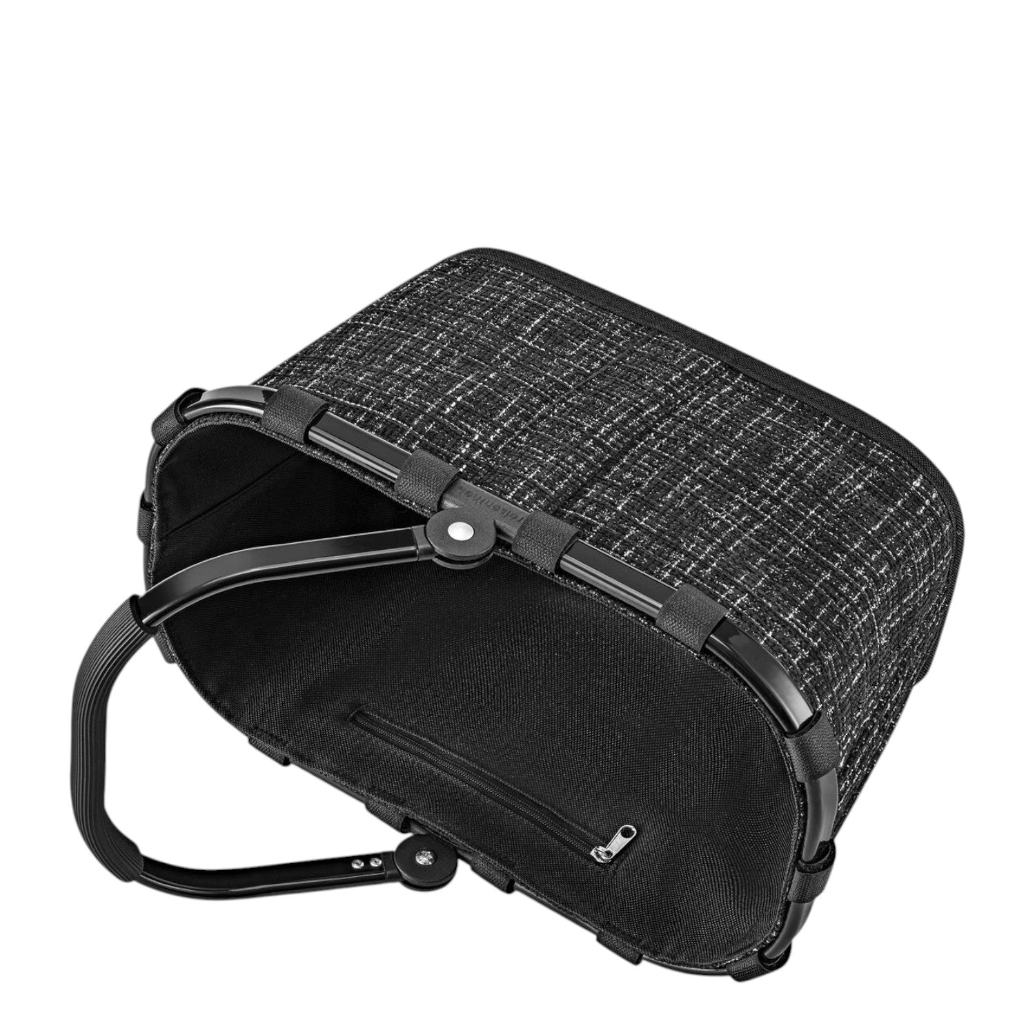 Lieblingstasche Carrybag XS black tweed shopping basket with black handles and zipper pocket