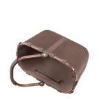 Lieblingstasche Carrybag XS in brown teddy fleece with a metallic frame and folding handle