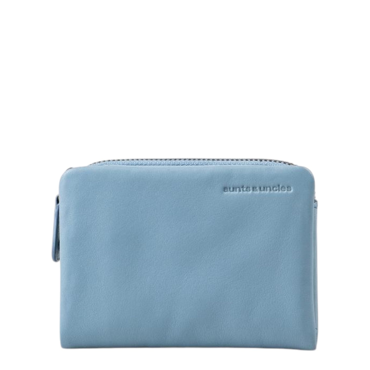Lieblingstasche Cherry light blue leather wallet with a zip closure and embossed aunts & uncles logo