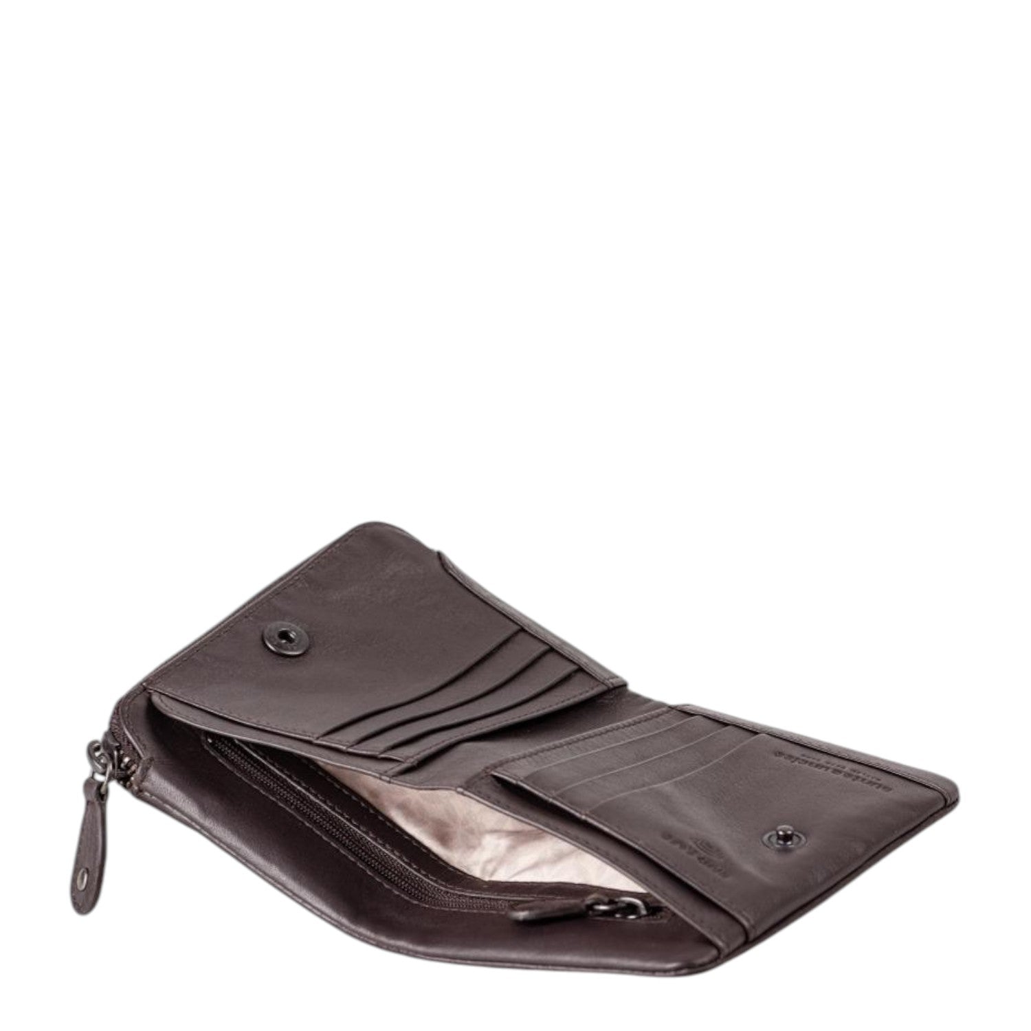 Lieblingstasche Cherry brown leather wallet with open interior, card slots, and zippered coin compartment