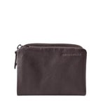 Lieblingstasche Cherry dark brown leather wallet with a zip closure and embossed logo on a white background