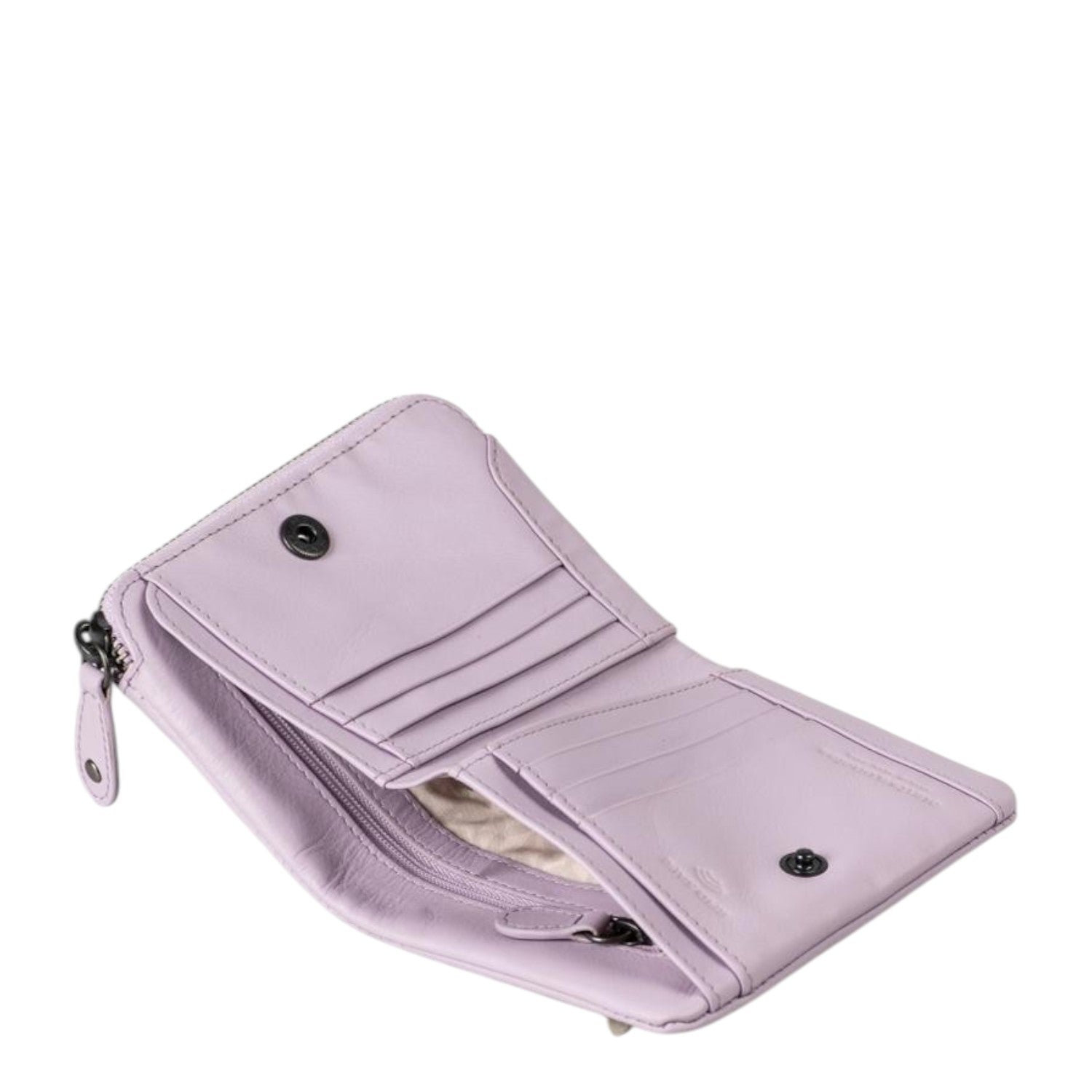 Lieblingstasche Cherry lavender leather wallet open with card slots and zipper compartment