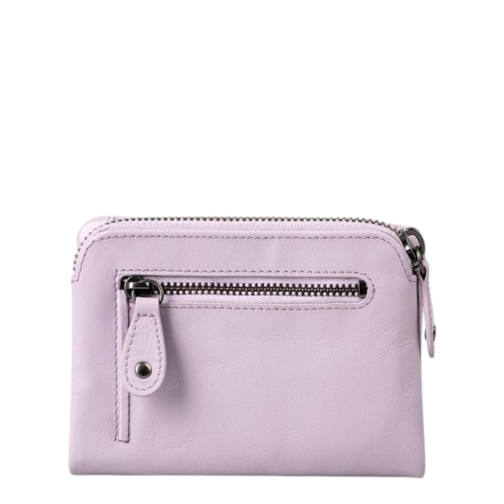 Lieblingstasche Cherry light purple leather wallet with a front zippered pocket and silver hardware