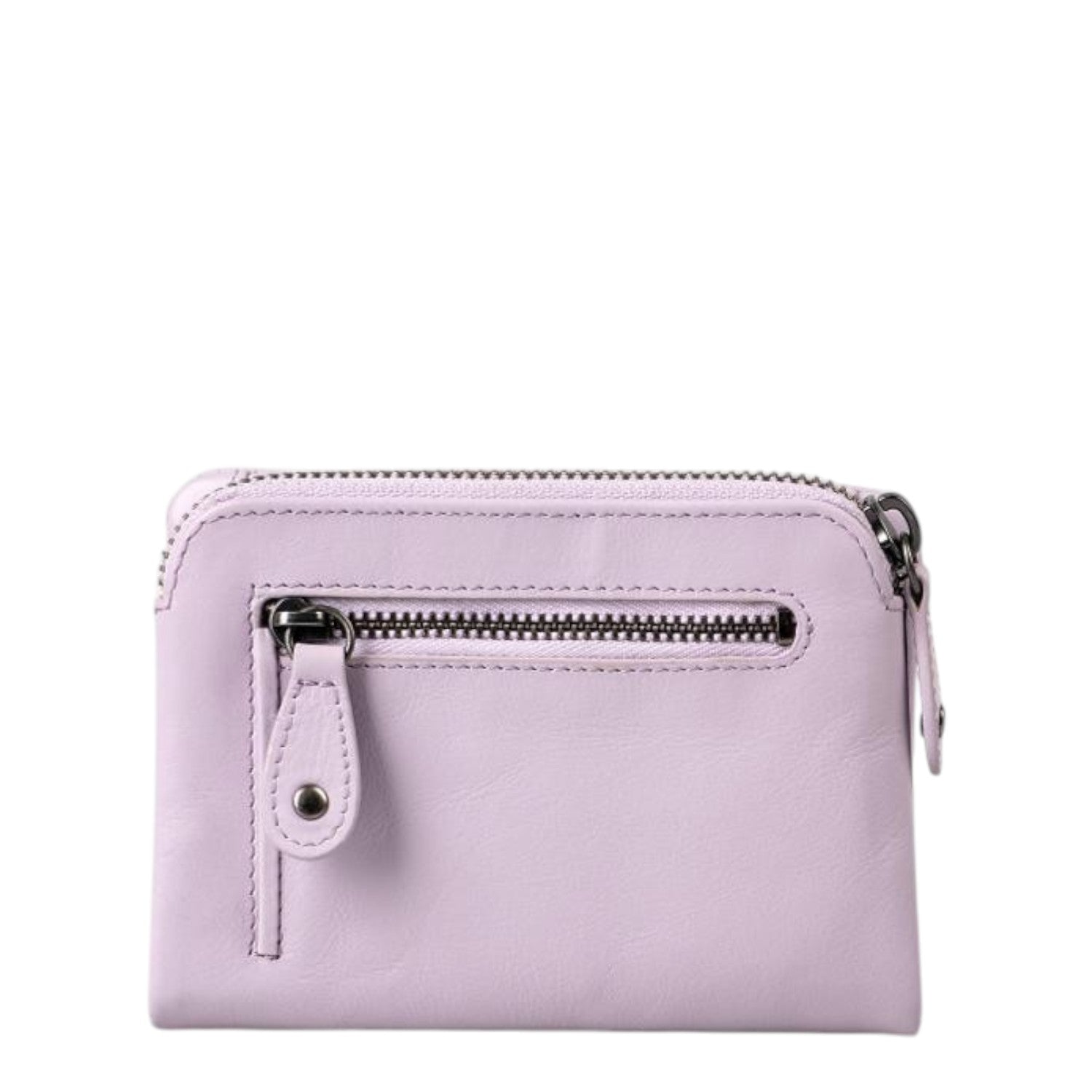 Lieblingstasche Cherry light purple leather wallet with a front zippered pocket and silver hardware