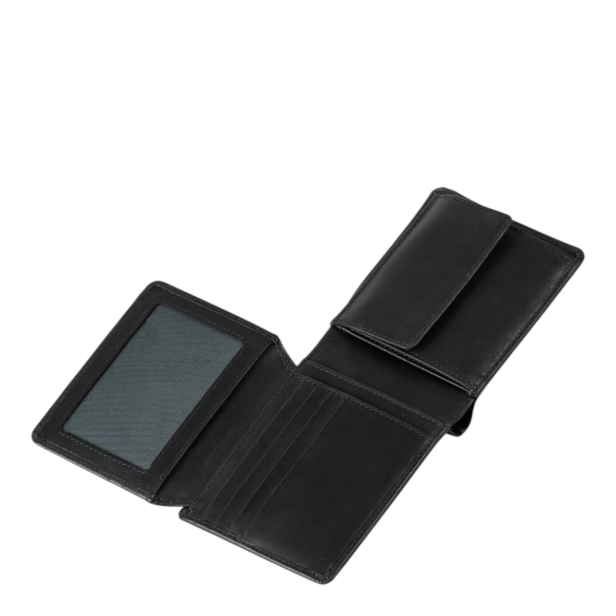 Lieblingstasche Clay black leather wallet with multiple card slots and a clear ID window