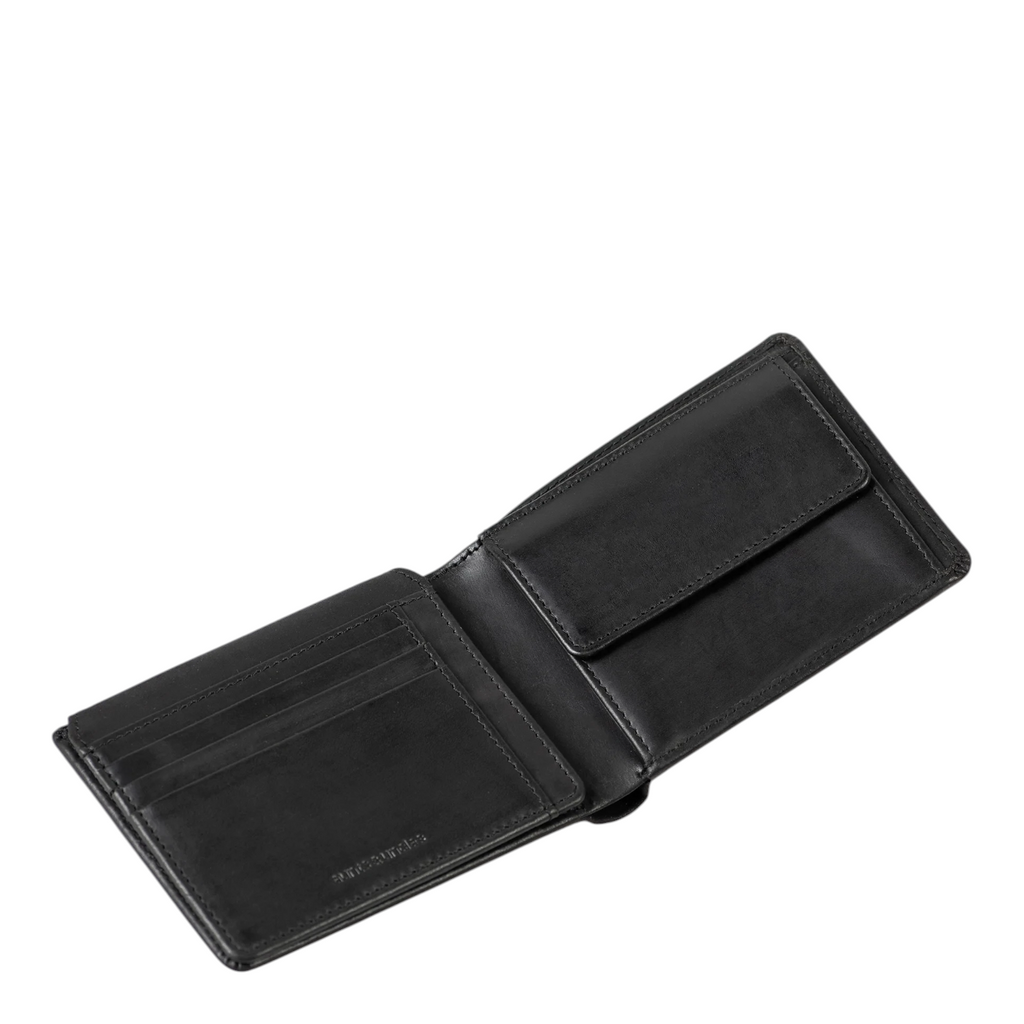 Lieblingstasche Clay black leather bifold wallet with card slots and coin pocket open view
