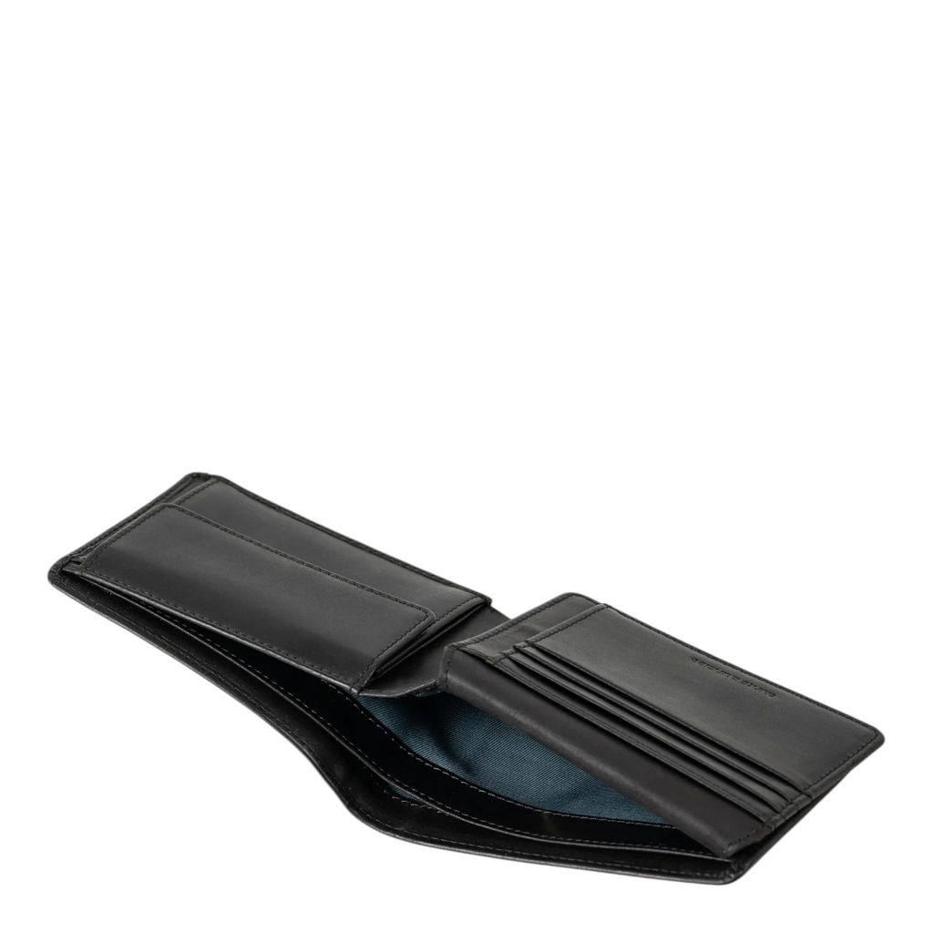 Lieblingstasche Clay black leather bifold wallet with multiple card slots and blue interior lining