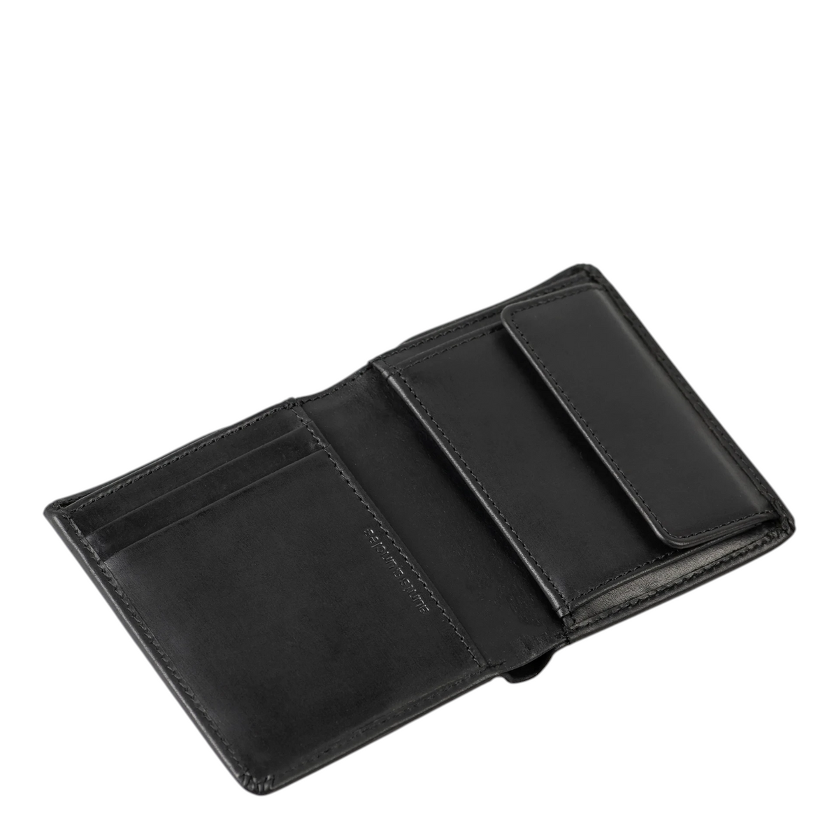 Lieblingstasche Clive black leather wallet with open interior featuring card slots and a coin pocket